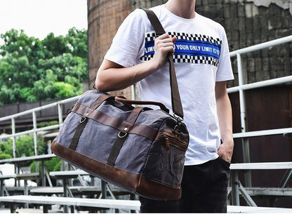 WaterProof Waxed Canvas Leather Men Travel Bag Hand Luggage Bag Carry On Large tote Vintage Men Duffle Weekend Bag big Overnight
