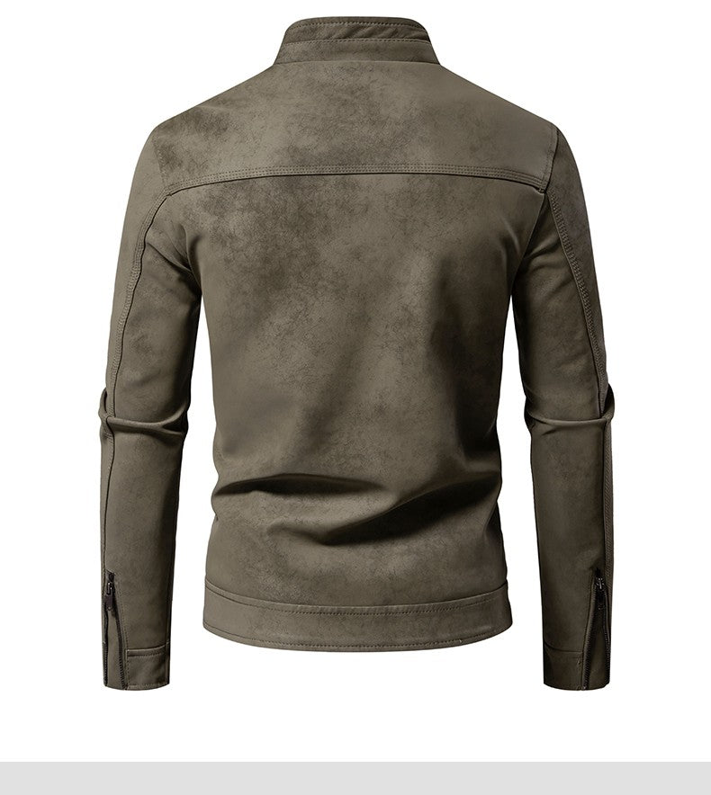 Spring Autumn Retro Leather Jackets Casual Men's Wear Tie Dyed Washed Matte Process Casual Outerwear Fashion Motorcycle Leather