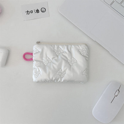 INS Style Silver Sanitary Mat Bag Zipper Button Change Purse Coins Keys Wallet Love Bow Credit Card Holder Cosmetics Napkin