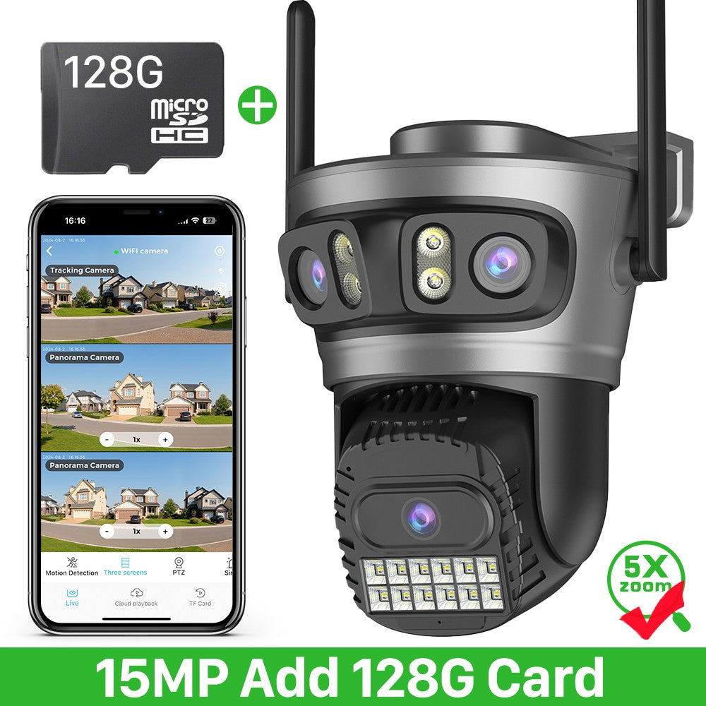 20MP 10K PTZ Wifi Camera Four Lens 10X Zoom Surveillance Camera Outdoor 360°No Dead Angle Ultra Long Range Night Vision Security