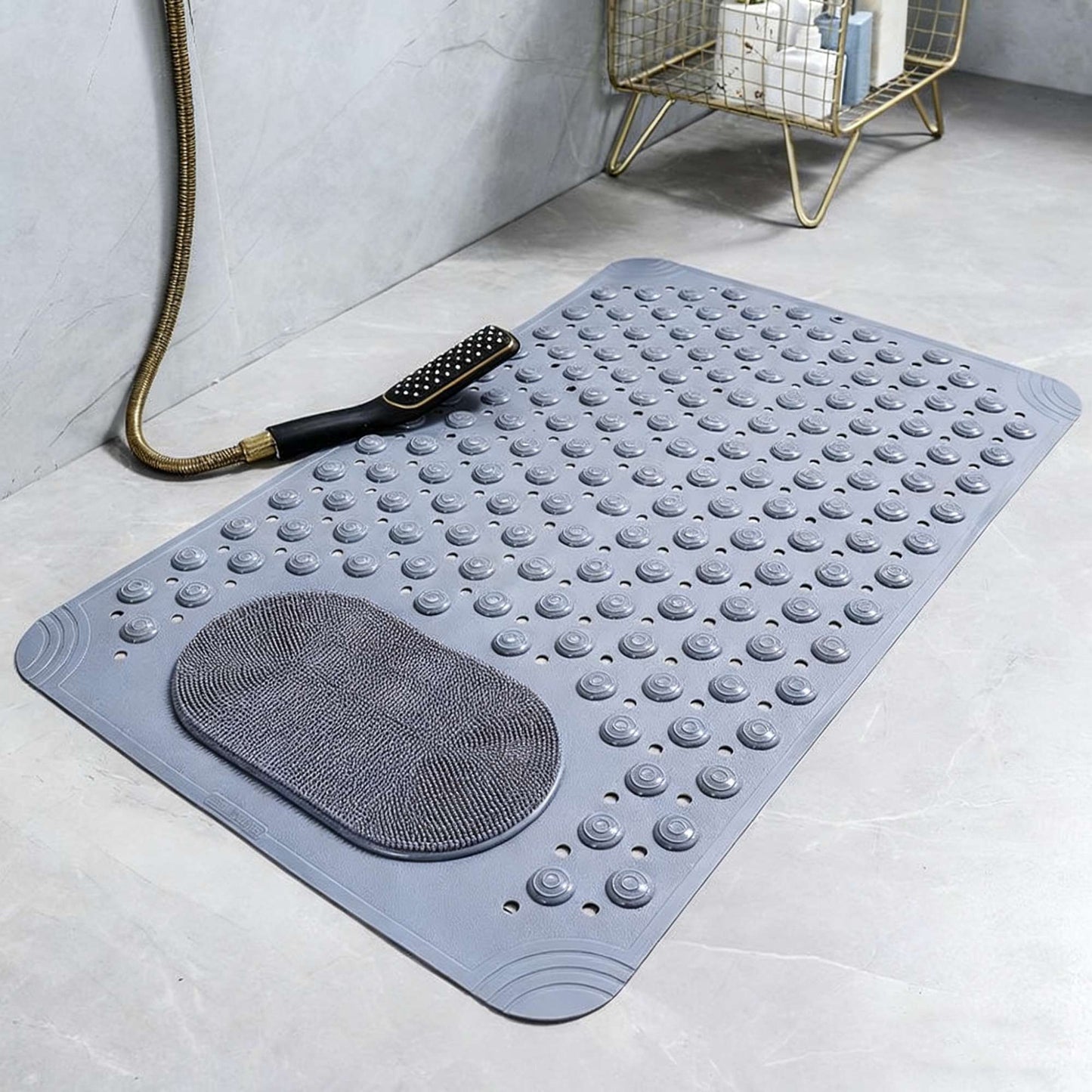 Non-Slip Bath Mat with Massage Feature Oblong Shower Floor Rug Non-Textile Water Absorbent Bathroom Mat with Suction Cups