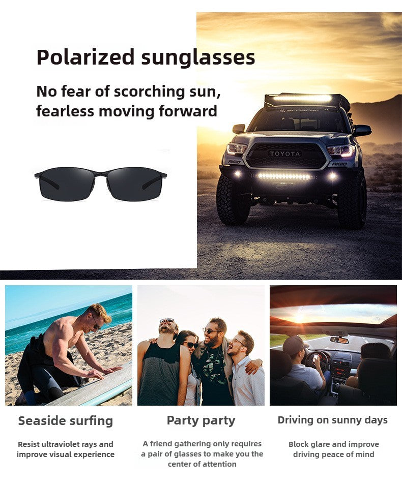 Óculos de Sol Polarizados com Armação de Metal e Lentes Fotocromáticas, Visão Noturna, Adequados para Esportes, Ciclismo, Pesca, Condução e Acampamento