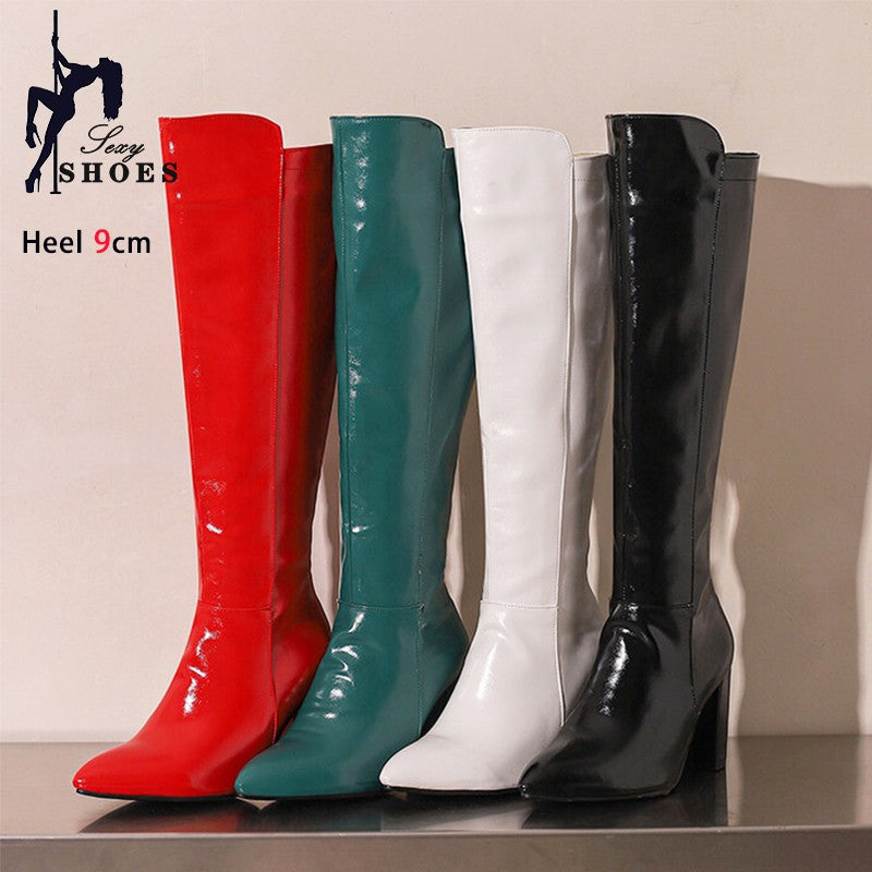 Fashion Women's Knee-High Boots 2024 Winter Warm Shoes Female Pointy Party Office High Heels Outdoors Long Boots Size 44 45 46