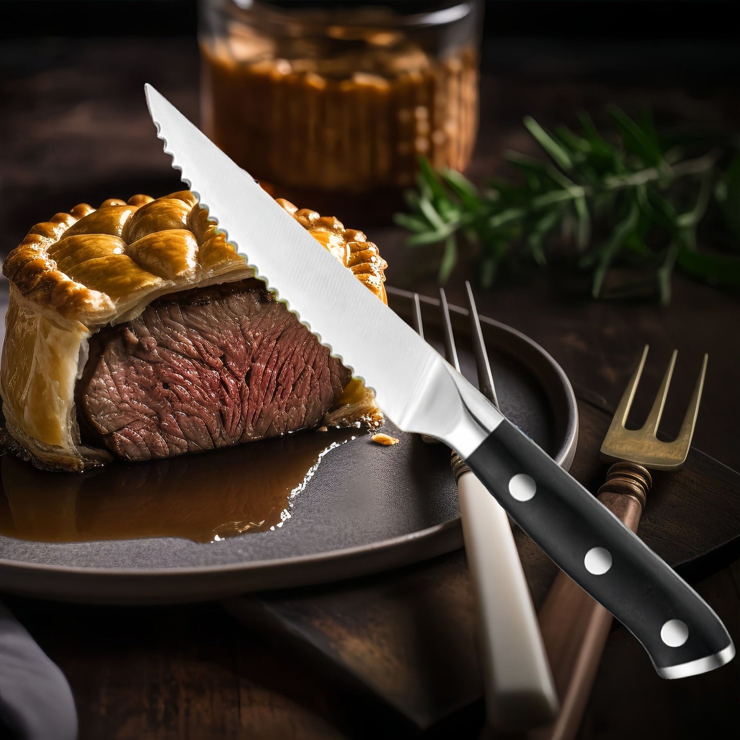 1/2/4/6 Pcs Stainless Steel Household Serrated Steak Knife For Dinner Serrated Table Steak Knife ABS Handle Steak Knife Sets