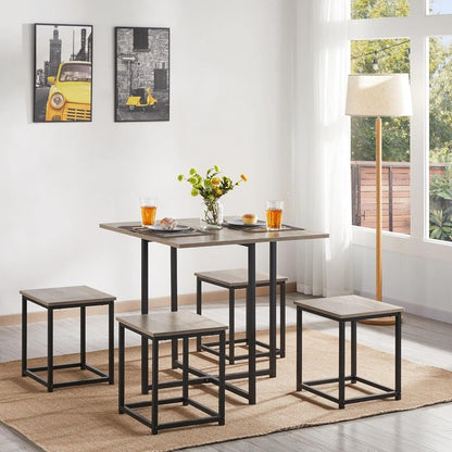 Yaheetech Dining Table Set for 4 Industrial Kitchen Table with 4 Chairs, Space-Saving Design for Apartment, Small Space, Breakfa