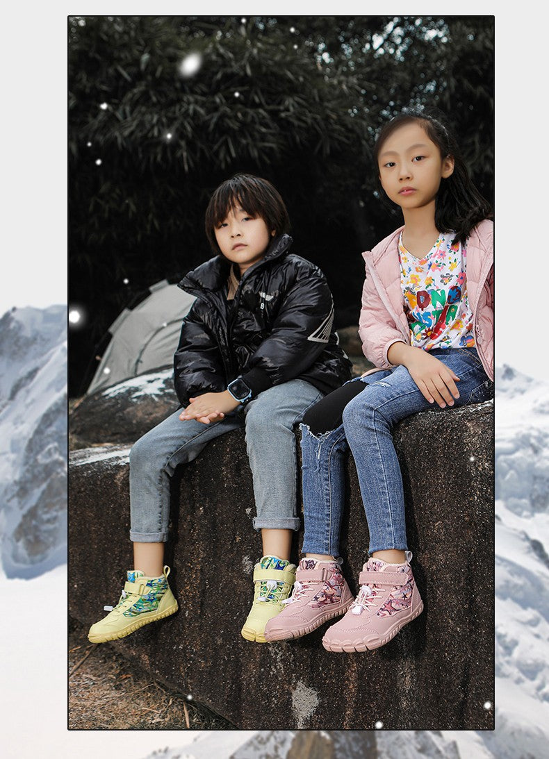 Waterproof Kids Barefoot Snow Boots 2025 New Wide Toe Winter Warm Fur Lined Shoes for Boys Girls Cold Weather Outdoor Sneakers