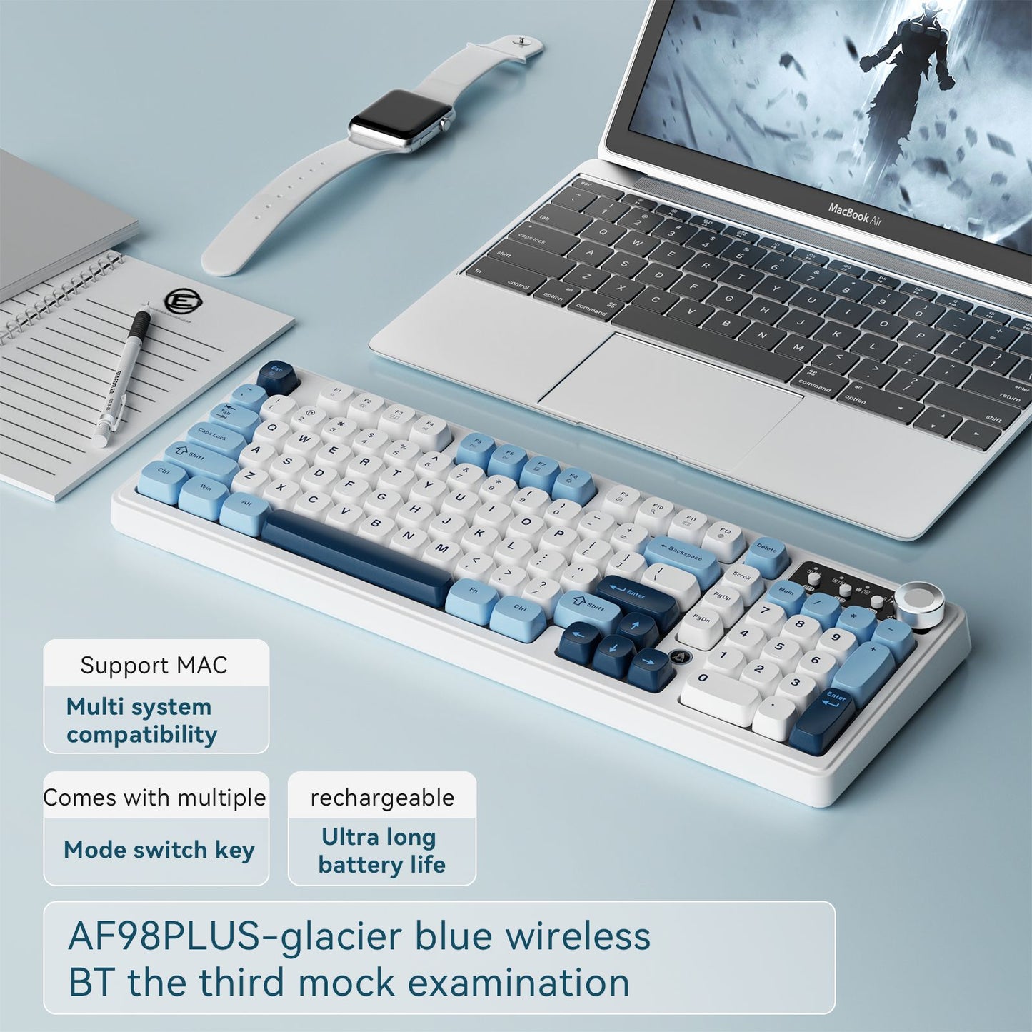 AJAZZ AF98 Wired/Wireless Keyboard Mechanical Feel Office Long Battery Life Three-Mode RGB Mixed Light ABS Keycaps Ergonomics