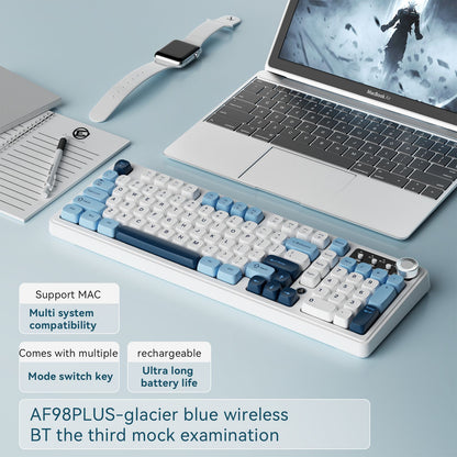 AJAZZ AF98 Wired/Wireless Keyboard Mechanical Feel Office Long Battery Life Three-Mode RGB Mixed Light ABS Keycaps Ergonomics