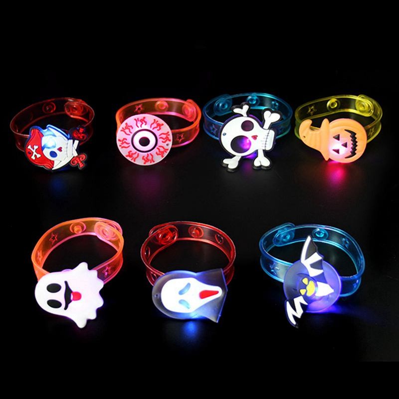 5/10/20PCS Glowing Halloween Pumpkin Ghost Bracelet Rings Night Decor Halloween Party Favor Festival Carnival Gifts Bag Fillers