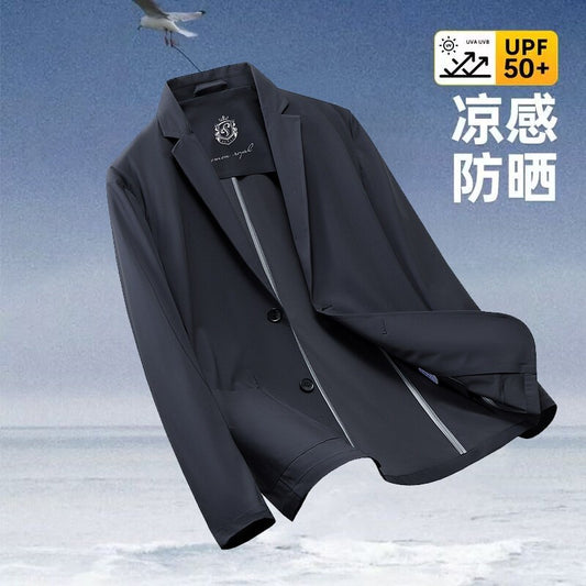 2025 Summer Thin Ice Silk Sunscreen Suit Jackets Classic Elasticity Traceless Sun Protection Blazers Social Office Formal Coats
