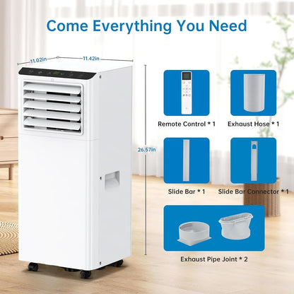 Ar-Condicionado Portátil 8000BTU com Controle Remoto e Timer 24h, Unidade de AC Portátil 3 em 1 de Baixo Ruído com Desumidificador
