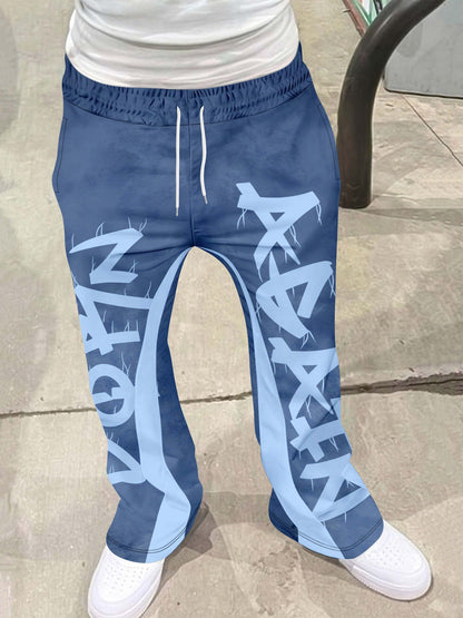 Calça Flare Y2k Masculina Solta Estampa 3D Calças Casuais Moletom Cintura Média Roupas Esportivas Femininas Streetwear Hip Hop Calças Vintage