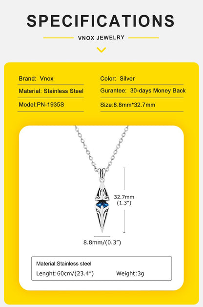 Vnox Stylish Blue Stone Necklaces for Men, Stainless Steel Cube Geometric Pendant Collar Jewelry, Birthday Party Gifts for Him