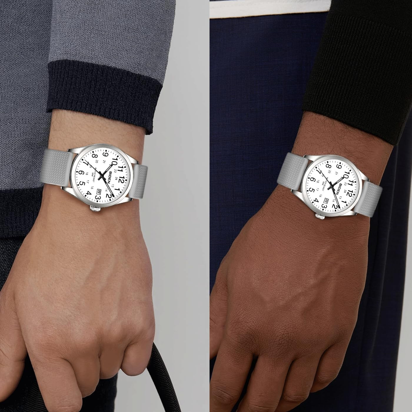 BIDEN Men's Watch Simulated Quartz Sports Men's and Women's Watch 30 Waterproof Second Hand Luminous Easy to Read Dial