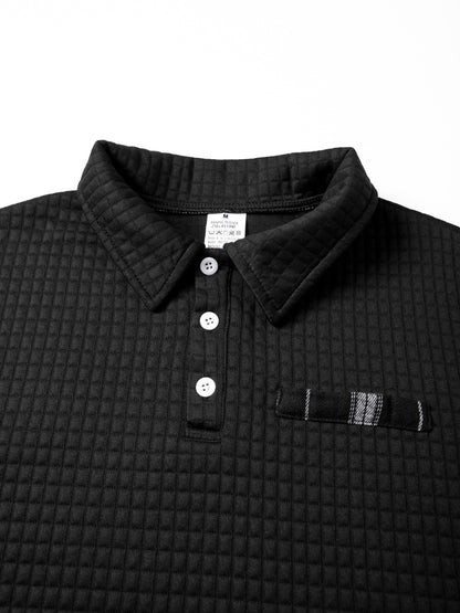 Autumn Knitted Jacquard Grid Polo Pullover Men Solid Color Casual Long Sleeved Sweatshirts Male Daily Warm Turtleneck Streetwear