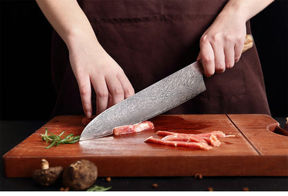 XITUO Kitchen Knives Set Damascus Steel VG10 Chef Knife Cleaver Paring Bread Knife Blue Resin Stabilised Wood Handle 1-7PCS set