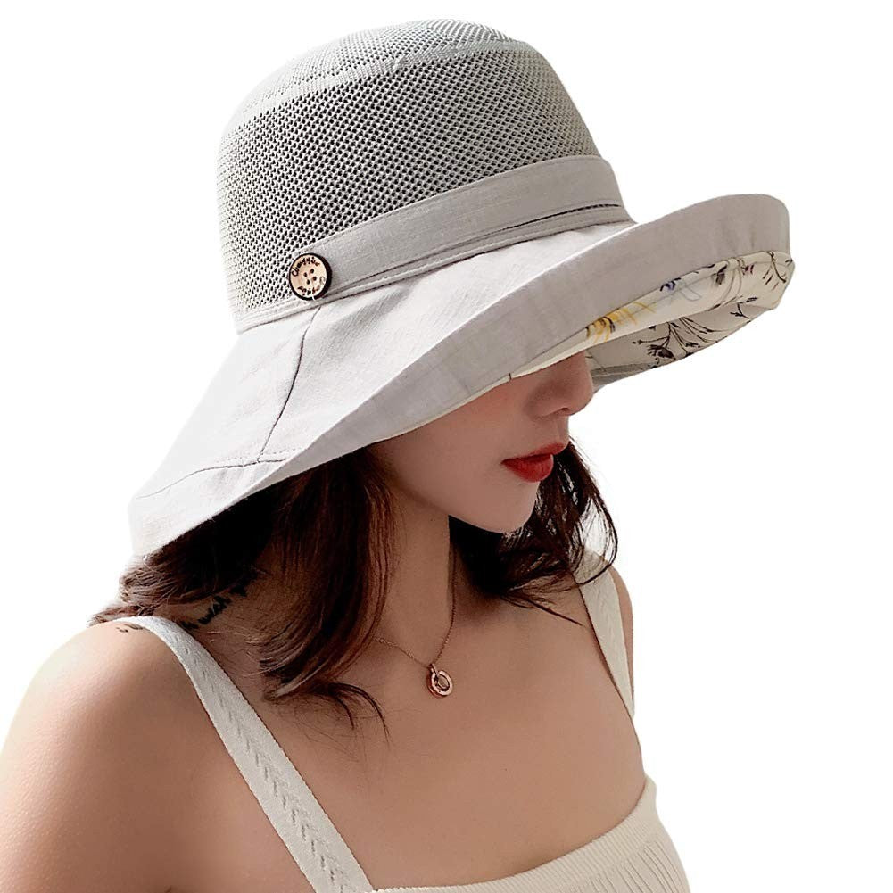 Women Mesh Sun Hats Summer Beach UV UPF Packable Wide Chin Strap, Sun Hats for Men & Women UV Protection, Sun Hat with Neck Flap