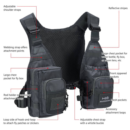 Colete de Pesca com Mosca Ultra Leve Bassdash FV08 para Homens e Mulheres, Colete de Peito Portátil Tamanho Único