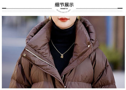 Mid to Long Down Jacket Knee Length 2024 Winter New Item Thickened Warm Fashionable Loose Versatile Jacket Women's Solid Color