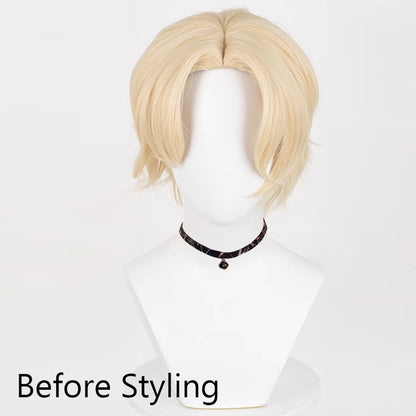Blonde Men Cosplay Short Synthetic Straight Wigs Middle Part Anime Game Fluffy Wig Heat Resistant for Daily Party