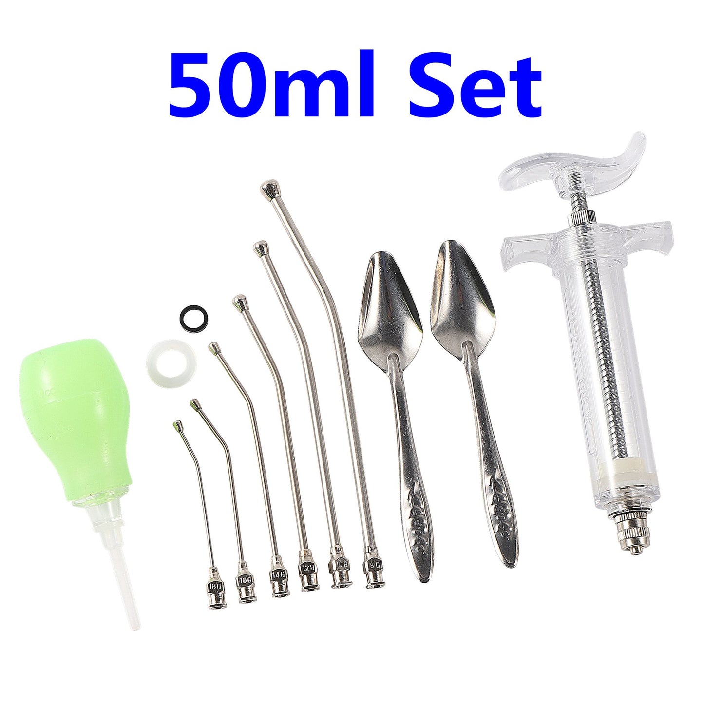 Alimentação manual de pintos e pássaros jovens de canários e pombos, conjunto de seringas de 10/20/50/100ml, 6 peças de tubo curvo de PC, colher de alimentação de metal.