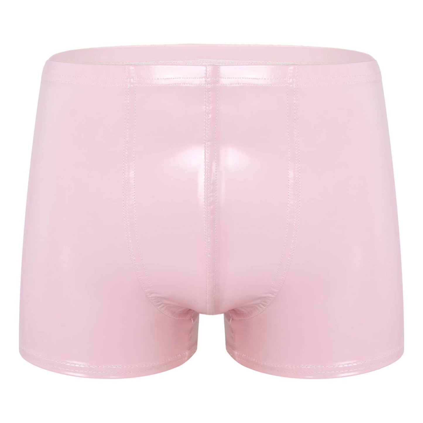 Mens Patent Leather Shorts Dance Performance Clubwear Wet Look Pants Elastic Waistband ShortsBulge Pouch Boxer Briefs Shorts