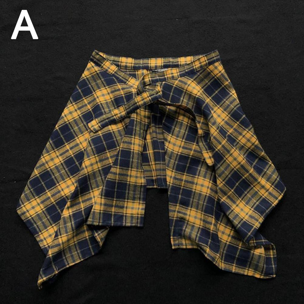 Hip Hop Irregular Men And Women Fake Shirt Hem Plaid Skirt  Y2k Streetwear Harajuku Vintage Sports Street Women Fart Curtain