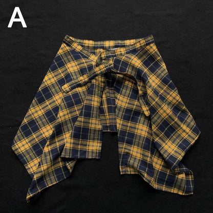 Hip Hop Irregular Men And Women Fake Shirt Hem Plaid Skirt  Y2k Streetwear Harajuku Vintage Sports Street Women Fart Curtain