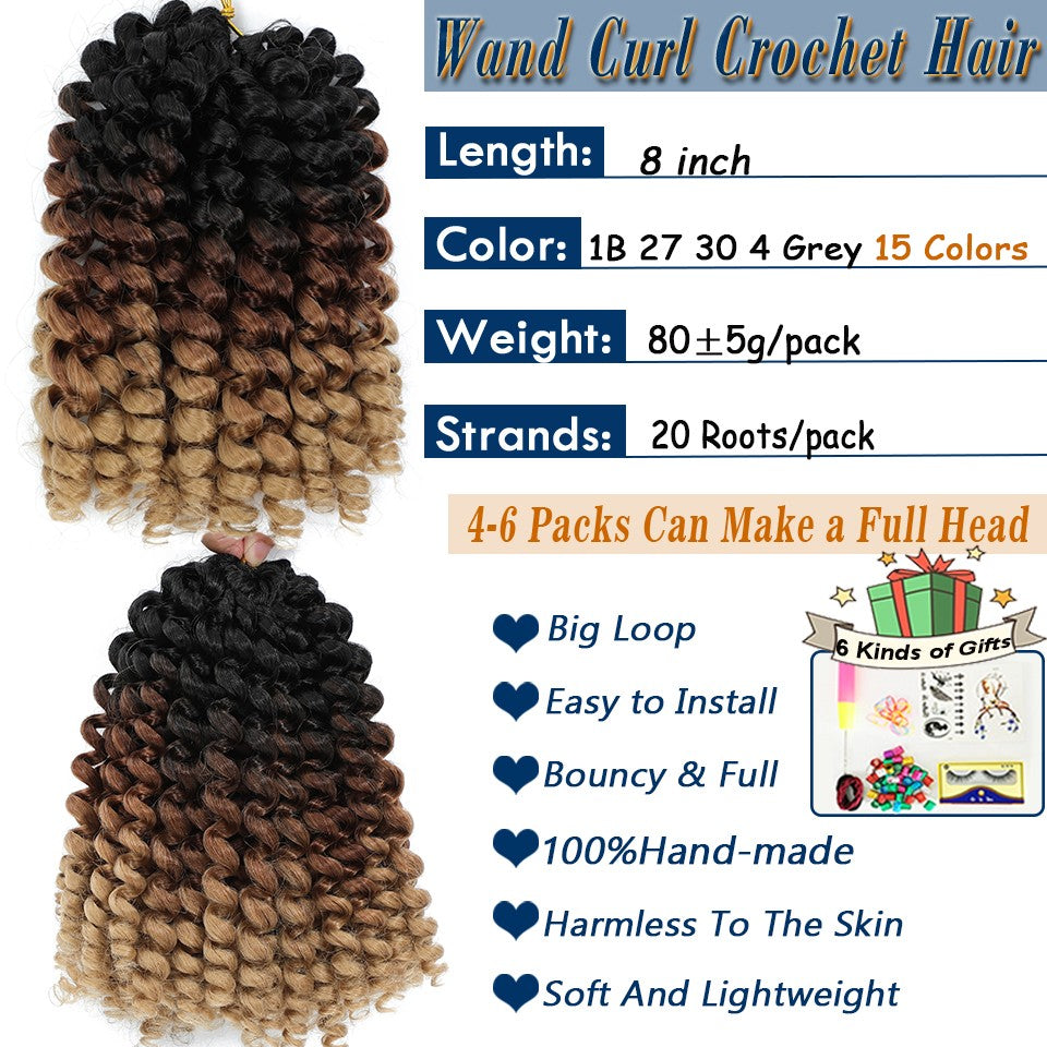 1-4 Pacotes 2X Ringlet Wand Curl Jamaican Bounce 8 polegadas Sintético Wand Curl Twist Braids Hair Crochet Cabelo Cacheado Extensões 20 Raízes