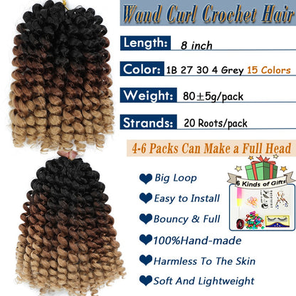 1-4 Pacotes 2X Ringlet Wand Curl Jamaican Bounce 8 polegadas Sintético Wand Curl Twist Braids Hair Crochet Cabelo Cacheado Extensões 20 Raízes