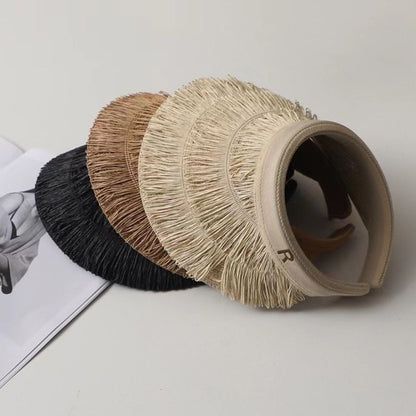 Fashion Designer Tassel Straw Hats Empty Top Summer Empty Top Sun Hat Beach UV Protection Sunshade Cap for Women