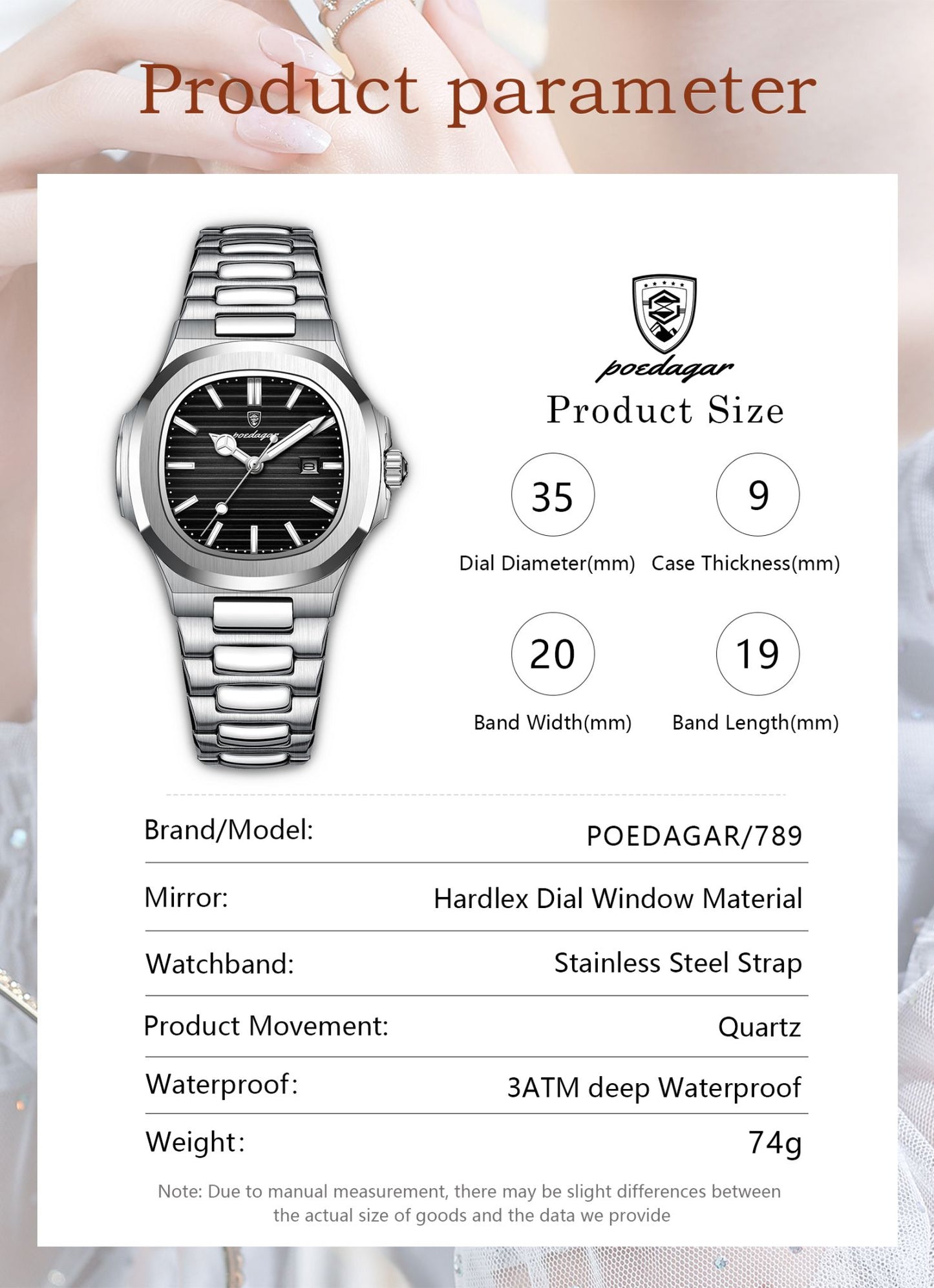 POEDAGAR Elegant Women's Quartz Watches Waterproof Luminous Date Ladies Wristwatch Stainless Steel Fashion Watch For Woman Reloj