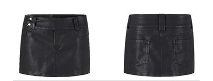 Lautaro Spring Summer Black Mini Skirt Women with Low Waist Short Distressed Pu Leather Skirts for Woman 2024  Gyaru Clothes