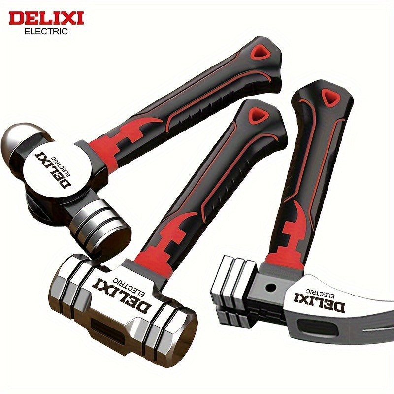 DELIXI ELECTRIC 7-Inch Sheep Horn Hammer Octagonal Hammer Chrome Vanadium Steel High Hardness Nail Hammer Portable Hand Hammer