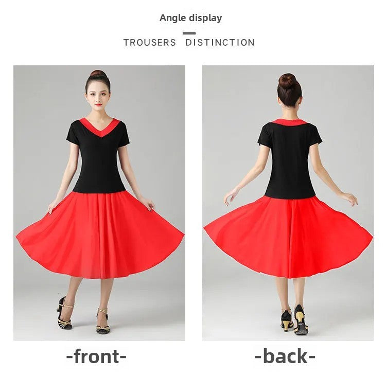 Plus Size Elegant Plus Size Women's Long Dress For Dancing And Commuting Stylish Square Dance Skirt With Wide Hemline For Soc...