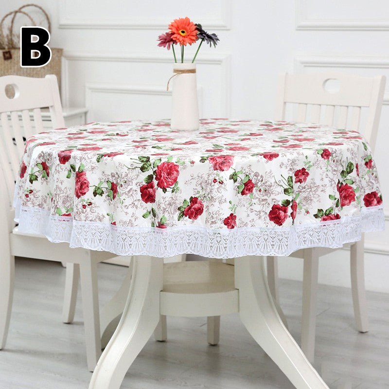 137/152/180/200/220cm 7Colors Oil-proof Flower Grid Round Table Cloth Waterproof Party Festival Surface Cover Picnic Blanket