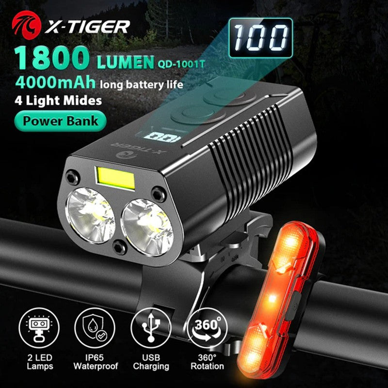 X-Tiger Bike Light Headlight Bicycle Lamp With Power Bank Rechargeable LED 5200mAh MTB Bicycle Light Flashlight Bike Accessories