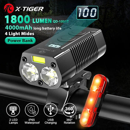 X-Tiger Bike Light Headlight Bicycle Lamp With Power Bank Rechargeable LED 5200mAh MTB Bicycle Light Flashlight Bike Accessories