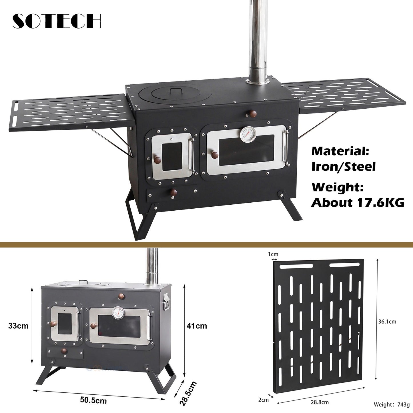 Fogão Multifuncional a Lenha para Acampamento Queimador Externo Portátil com Forno Barraca Fogão Caminhada Piquenique Churrasco Assar Aquecimento Pizza