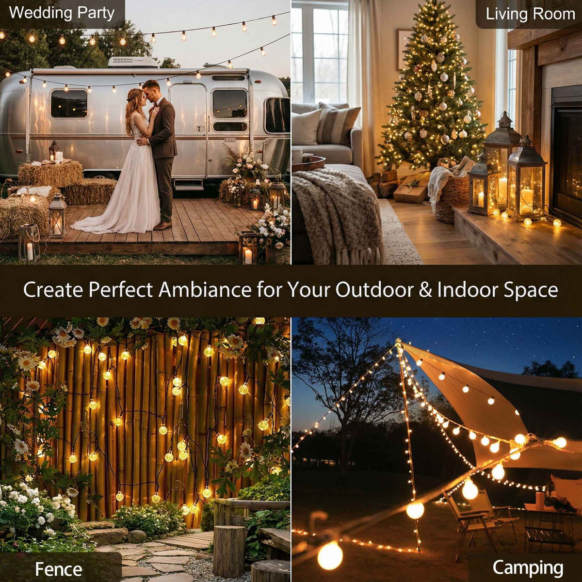 Outdoor Christmas LED String Lights - Waterproof Solar-Powered Decor - Perfect for Garden, Courtyard, Wedding & Terrace