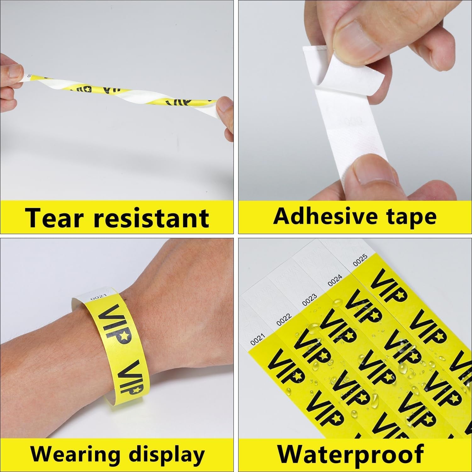 500 VIP Yellow Waterproof Paper Wristbands Lightweight Festival Event Identification Bracelets Party Favors