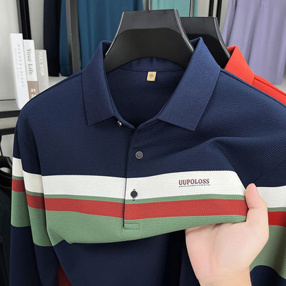 Classic fashion striped long sleeve polo shirt men's luxury brand letter printed business casual spring autumn new lapel T-shirt