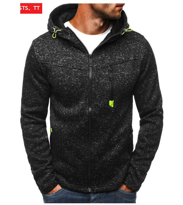 Men's Hoodie with Side Zipper Pockets Thin Wool Solid Color Casual Outdoor Hooded Tracksuit Long Sleeves Slim Hooded Jacket