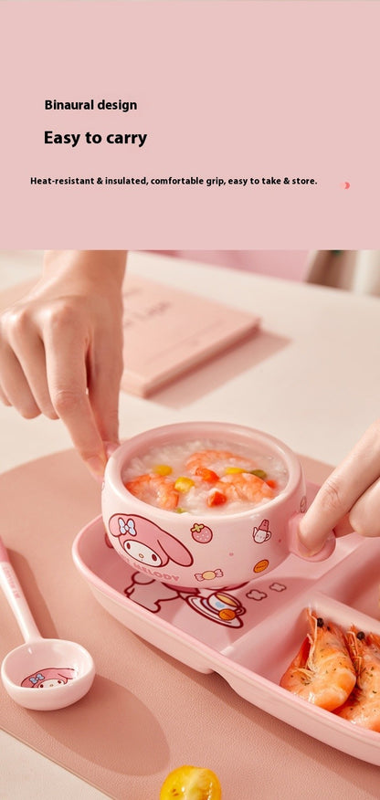 Children'S Breakfast Ceramic Dinnerware Set With Dividers Aesthetic Meal Plate And Bowl For Home Kitchen Dining Bar