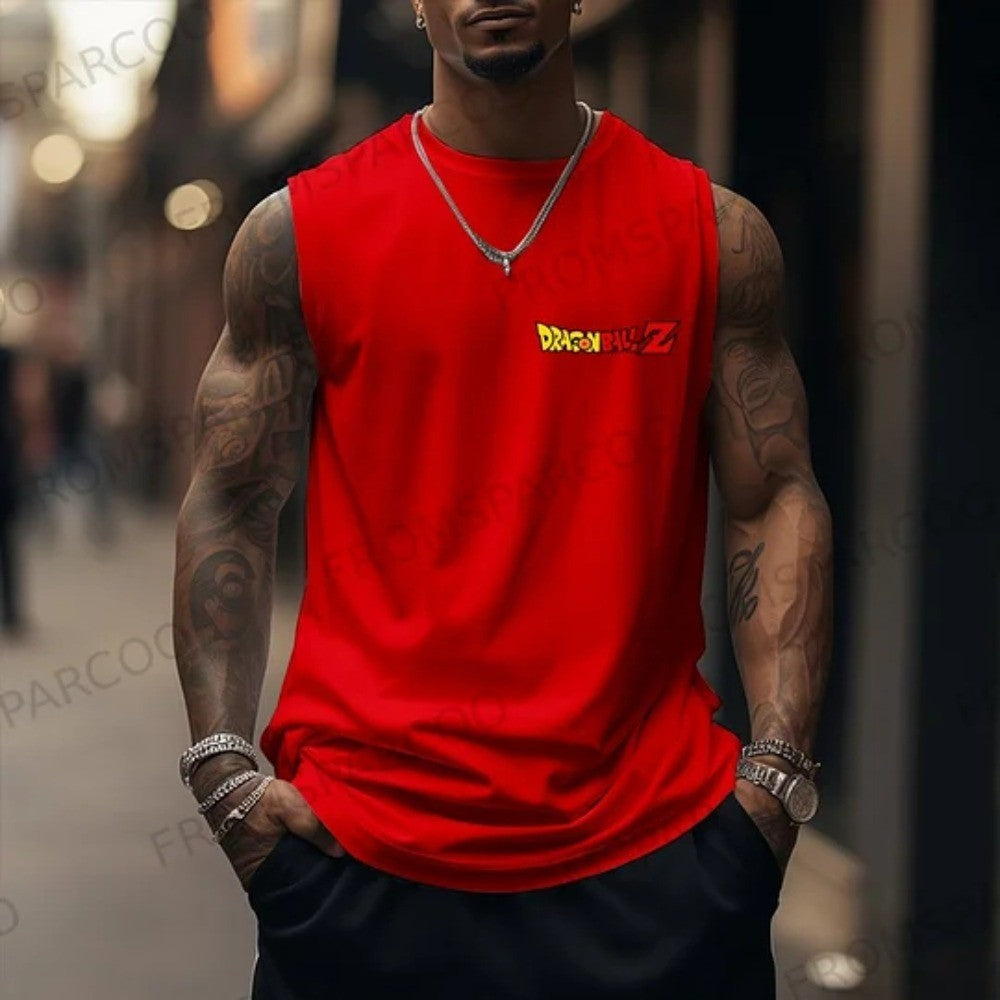 Camiseta Regata de Algodão Puro Estampada Dragon Ball Goku Anime Masculina e Feminina Estilo Esportivo Solto de Verão Americano