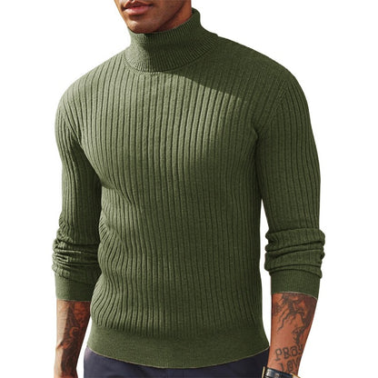 New Men's Slim Fit Long Sleeve Turtleneck Sweater Casual Ribbed Knitted Pullover Sweaters Winter Warm Outdoor Stripes Tops