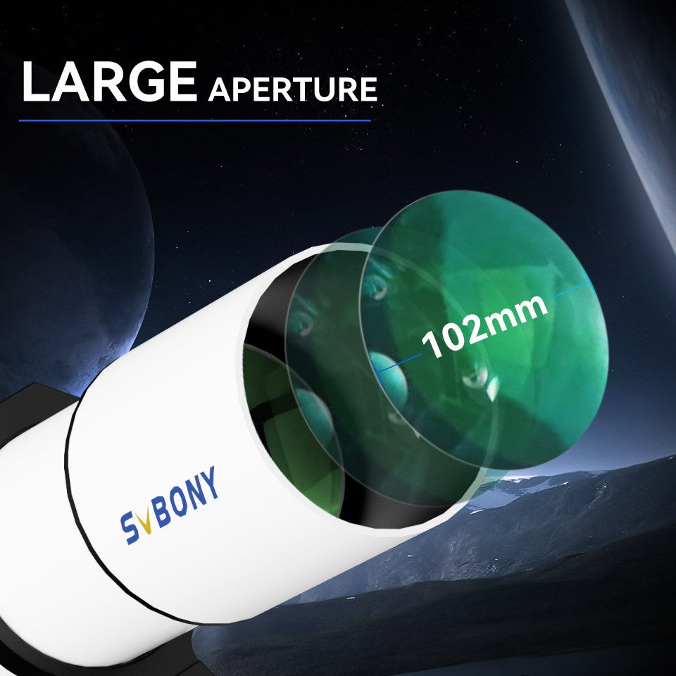 Telescópio Astronômico Refrator Svbony SV48P 90/102mm Abertura OTA com Focador de Duas Velocidades para Astrofotografia de Céu Profundo