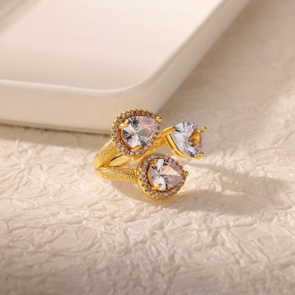 Anéis de Luxo em Aço Inoxidável Banhado a Ouro Pedra Colorida Zircônia Cristal Coração Anel Feminino Casamento Joias Boho Presente de Natal