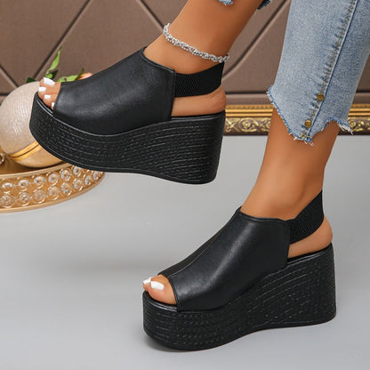 Women Sandals High Quality Summer Leather Wedge Sandals Women 2025 New Platform High Heels Shoes Sexy Open Toe Elegant Sandals