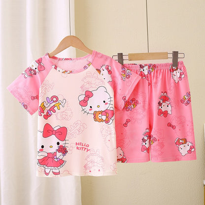 Summer Children's Pajamas Short Sleeve Girls' Cartoon Big Boys' Home Furnishing Set